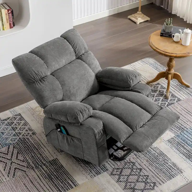 Blauer Power-Aufstehsessel mit Wärmefunktion, Massage, USB-Ladefunktion, seitlicher Aufbewahrung und Fernbedienung