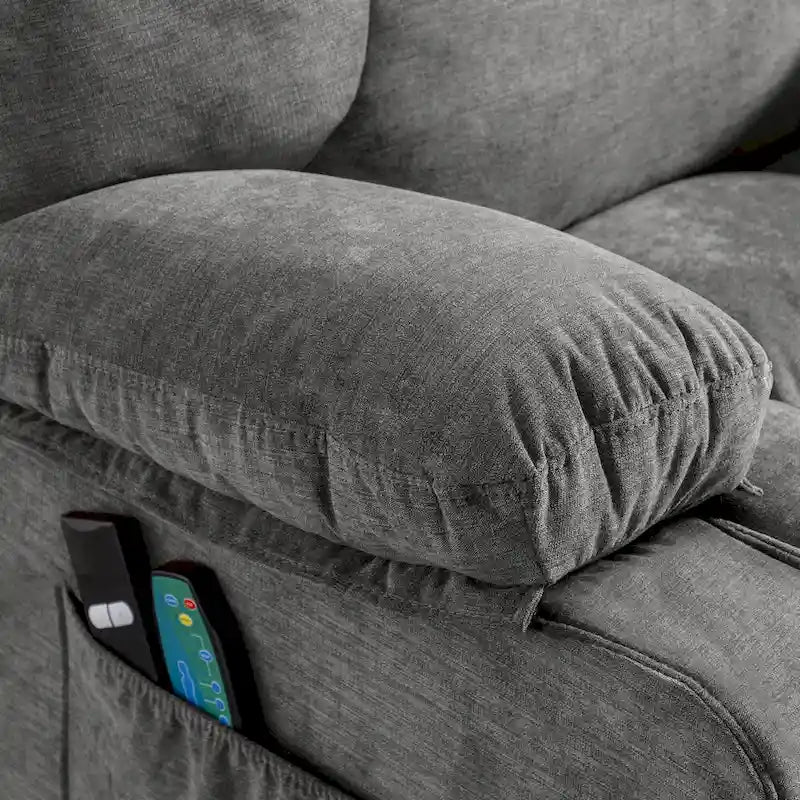 Blauer Power-Aufstehsessel mit Wärmefunktion, Massage, USB-Ladefunktion, seitlicher Aufbewahrung und Fernbedienung