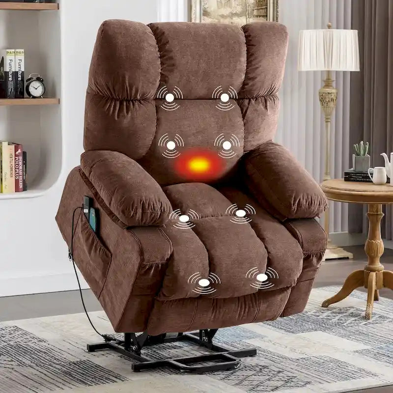 Blauer Power-Aufstehsessel mit Wärmefunktion, Massage, USB-Ladefunktion, seitlicher Aufbewahrung und Fernbedienung