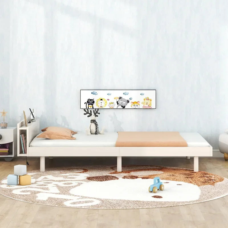 Plattformbett in Twin-Size mit gewaschener Oberfläche und integriertem USB-Anschluss