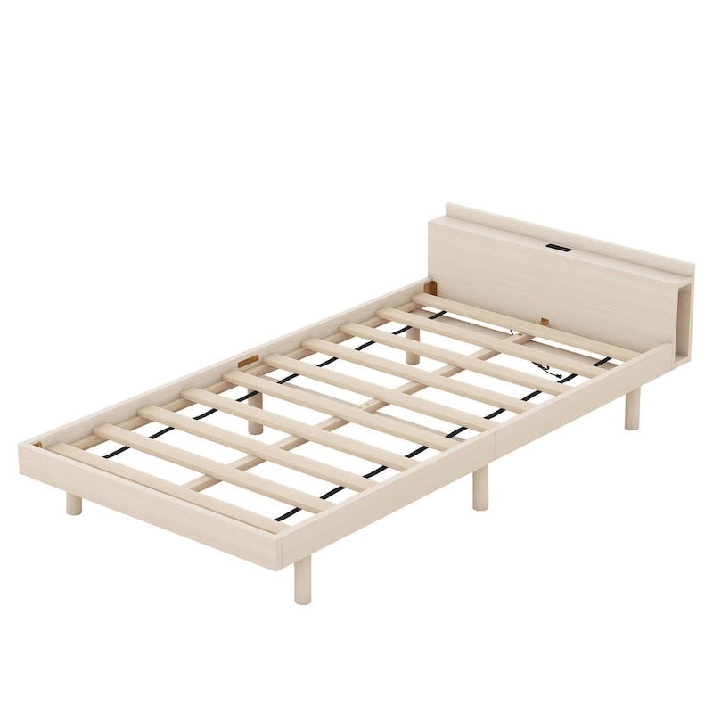 Plattformbett in Twin-Size mit gewaschener Oberfläche und integriertem USB-Anschluss