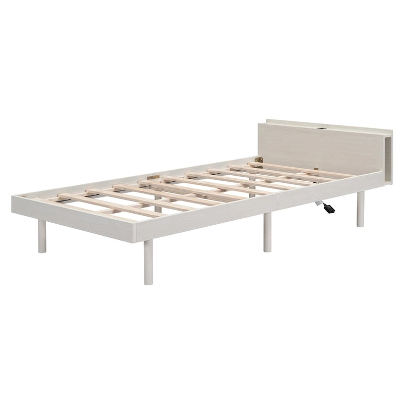 Plattformbett in Twin-Size mit gewaschener Oberfläche und integriertem USB-Anschluss
