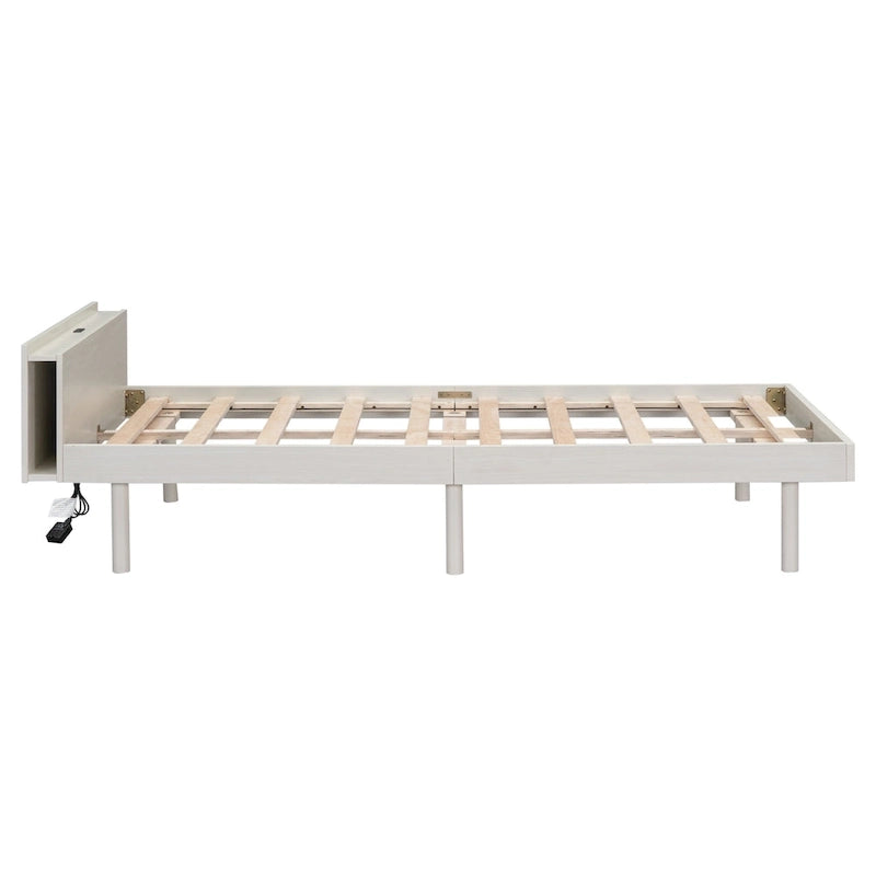 Plattformbett in Twin-Size mit gewaschener Oberfläche und integriertem USB-Anschluss