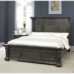 Dark Walnut Finish Wood Panel Bed, Dresser, Mirror, Two Nightstands