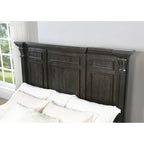 Dark Walnut Finish Wood Panel Bed, Dresser, Mirror, Two Nightstands