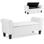 Storage Ottoman Bench Leather Upholstered Ottoman with Arm