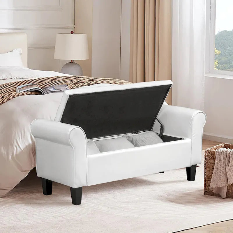 Storage Ottoman Bench Leather Upholstered Ottoman with Arm