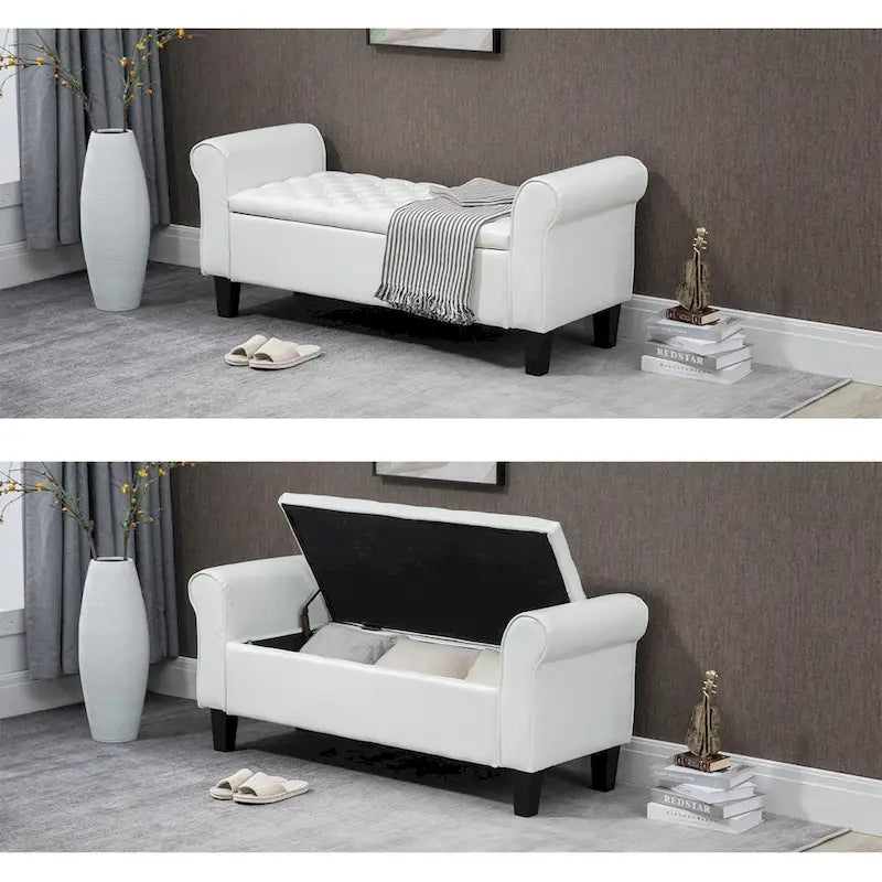 Storage Ottoman Bench Leather Upholstered Ottoman with Arm