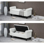 Storage Ottoman Bench Leather Upholstered Ottoman with Arm