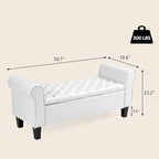 Storage Ottoman Bench Leather Upholstered Ottoman with Arm
