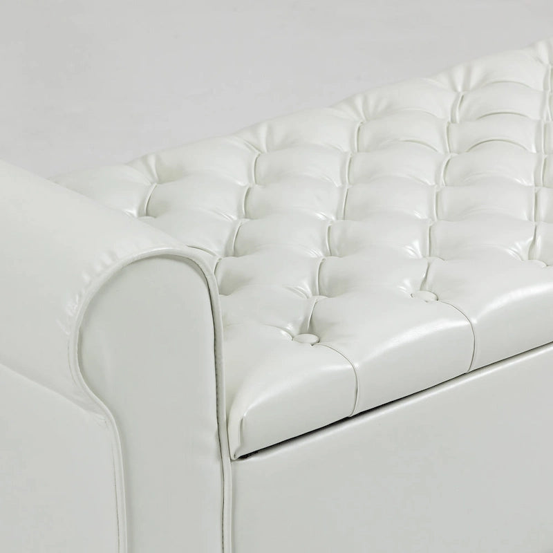 Storage Ottoman Bench Leather Upholstered Ottoman with Arm