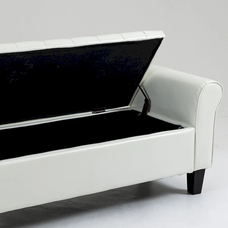 Storage Ottoman Bench Leather Upholstered Ottoman with Arm