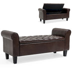Storage Ottoman Bench Leather Upholstered Ottoman with Arm