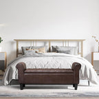 Storage Ottoman Bench Leather Upholstered Ottoman with Arm