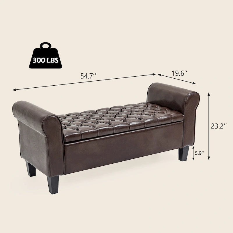 Storage Ottoman Bench Leather Upholstered Ottoman with Arm