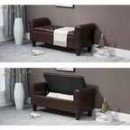 Storage Ottoman Bench Leather Upholstered Ottoman with Arm