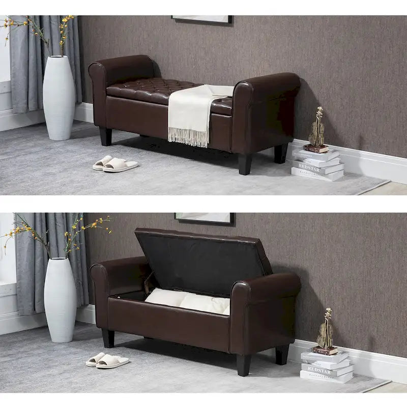 Storage Ottoman Bench Leather Upholstered Ottoman with Arm
