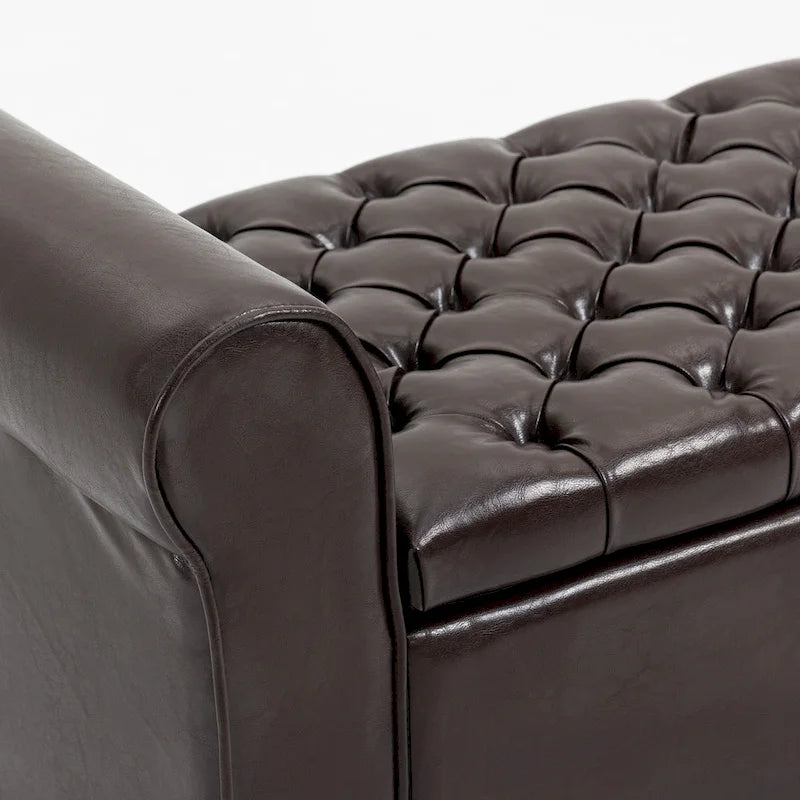 Storage Ottoman Bench Leather Upholstered Ottoman with Arm