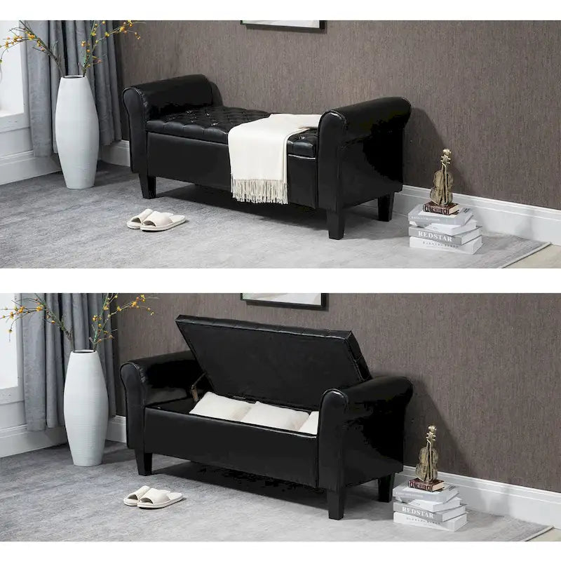 Storage Ottoman Bench Leather Upholstered Ottoman with Arm