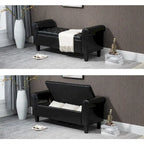 Storage Ottoman Bench Leather Upholstered Ottoman with Arm