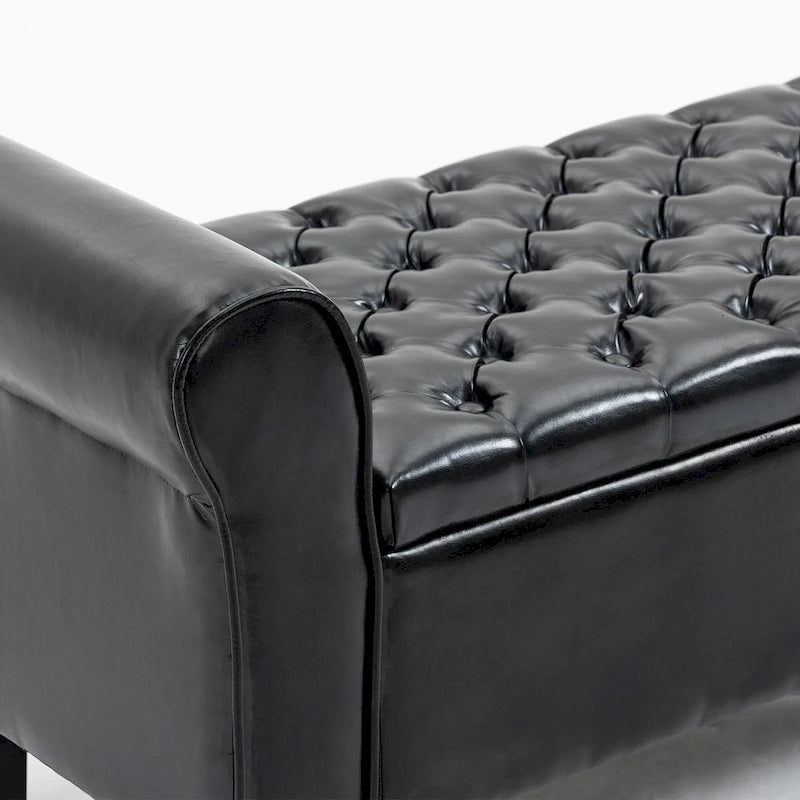 Storage Ottoman Bench Leather Upholstered Ottoman with Arm