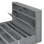 Holz-Hydraulikbett mit Stauraum, LED-Kopfteil, Ladestation und 2 Schubladen, Grau