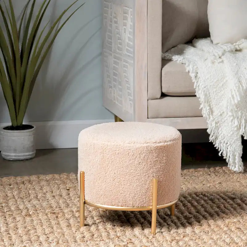 Hocker aus Sherpa und goldfarbenem Metall