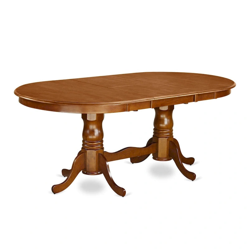 Mesa de comedor: tablero ovalado y base de doble pedestal (opciones de acabado)