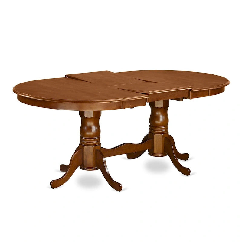 Mesa de comedor: tablero ovalado y base de doble pedestal (opciones de acabado)