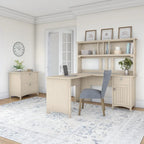 60W L-förmiger Schreibtisch mit Aufsatzschrank und Seitenaktenschrank in