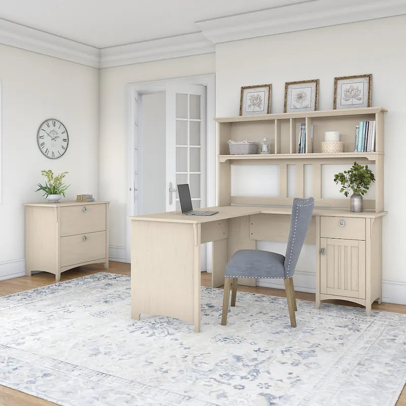60W L-förmiger Schreibtisch mit Aufsatzschrank und Seitenaktenschrank in