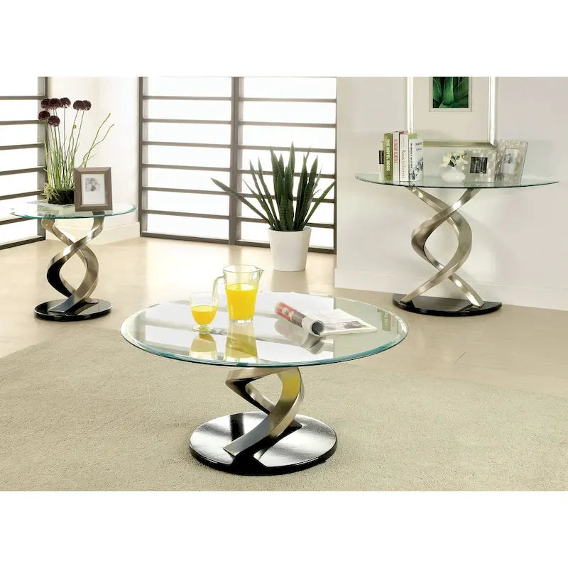 Moderner Couchtisch aus Glas und Silber, 38 Zoll, von