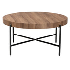 Industrial Walnut Brown Finished Wood and Black Metal Coffee Table
