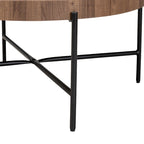 Industrial Walnut Brown Finished Wood and Black Metal Coffee Table