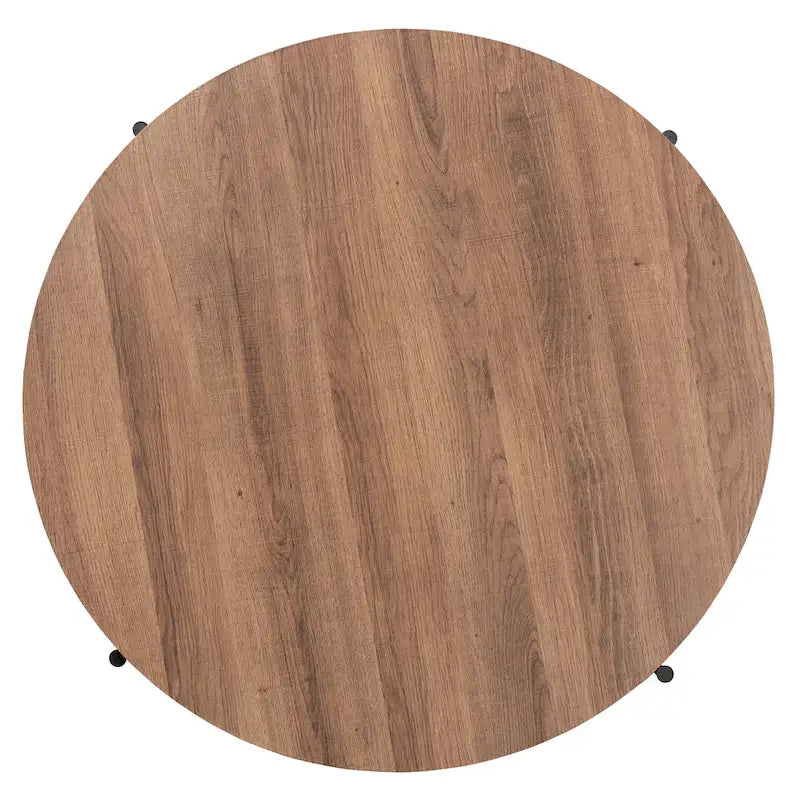 Industrial Walnut Brown Finished Wood and Black Metal Coffee Table