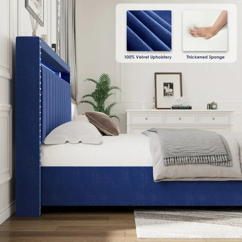 Letto con testiera contenitore a gas con luci LED - Misura
