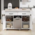 Rolling Kitchen Island with Trash Can, Kitchen Cart with Drop Leaf, Adjustable Shelf