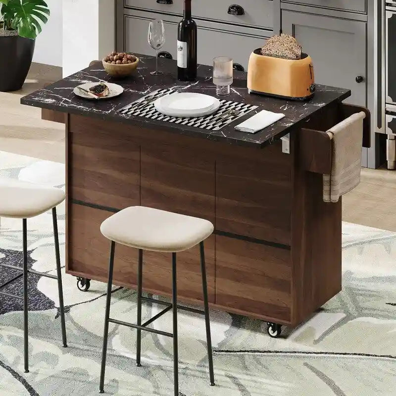 Isola cucina con ruote e cestino dei rifiuti, carrello da cucina con anta a ribalta, ripiano regolabile