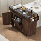 Isola cucina con ruote e cestino dei rifiuti, carrello da cucina con anta a ribalta, ripiano regolabile