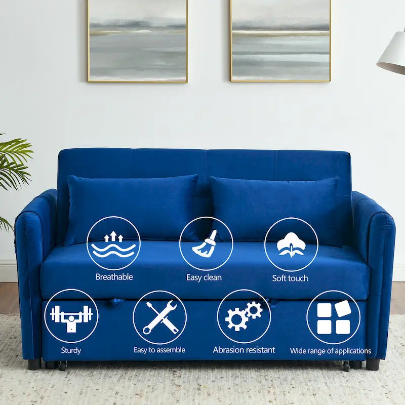 Sofá cama convertible, sofá doble versátil 3 en 1 con cama extraíble