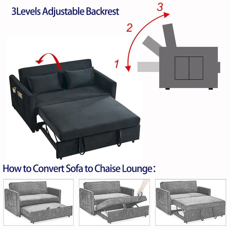 Sofá cama convertible, sofá doble versátil 3 en 1 con cama extraíble