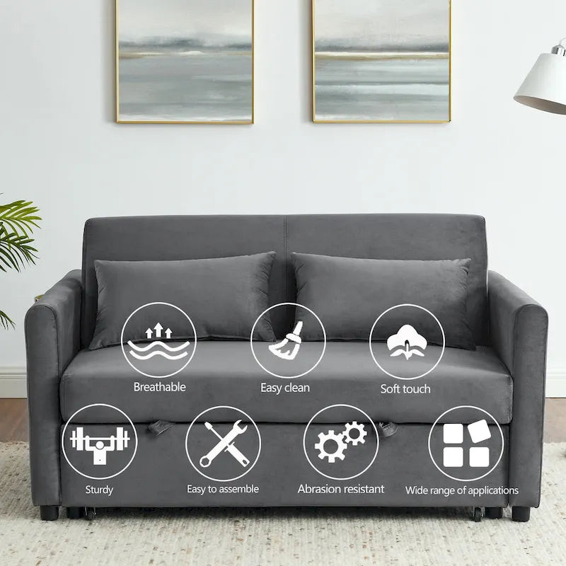 Sofá cama convertible, sofá doble versátil 3 en 1 con cama extraíble