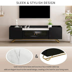 TV-Board mit geriffeltem Glas, Entertainment-Center für Fernseher bis 70 Zoll, TV-Konsole mit Kunstmarmorplatte und goldenem Gestell