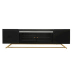 TV-Board mit geriffeltem Glas, Entertainment-Center für Fernseher bis 70 Zoll, TV-Konsole mit Kunstmarmorplatte und goldenem Gestell