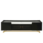 TV-Board mit geriffeltem Glas, Entertainment-Center für Fernseher bis 70 Zoll, TV-Konsole mit Kunstmarmorplatte und goldenem Gestell
