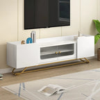TV-Board mit geriffeltem Glas, Entertainment-Center für Fernseher bis 70 Zoll, TV-Konsole mit Kunstmarmorplatte und goldenem Gestell