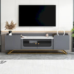 TV-Board mit geriffeltem Glas, Entertainment-Center für Fernseher bis 70 Zoll, TV-Konsole mit Kunstmarmorplatte und goldenem Gestell