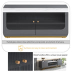 TV-Board mit geriffeltem Glas, Entertainment-Center für Fernseher bis 70 Zoll, TV-Konsole mit Kunstmarmorplatte und goldenem Gestell