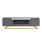 TV-Board mit geriffeltem Glas, Entertainment-Center für Fernseher bis 70 Zoll, TV-Konsole mit Kunstmarmorplatte und goldenem Gestell