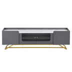 TV-Board mit geriffeltem Glas, Entertainment-Center für Fernseher bis 70 Zoll, TV-Konsole mit Kunstmarmorplatte und goldenem Gestell